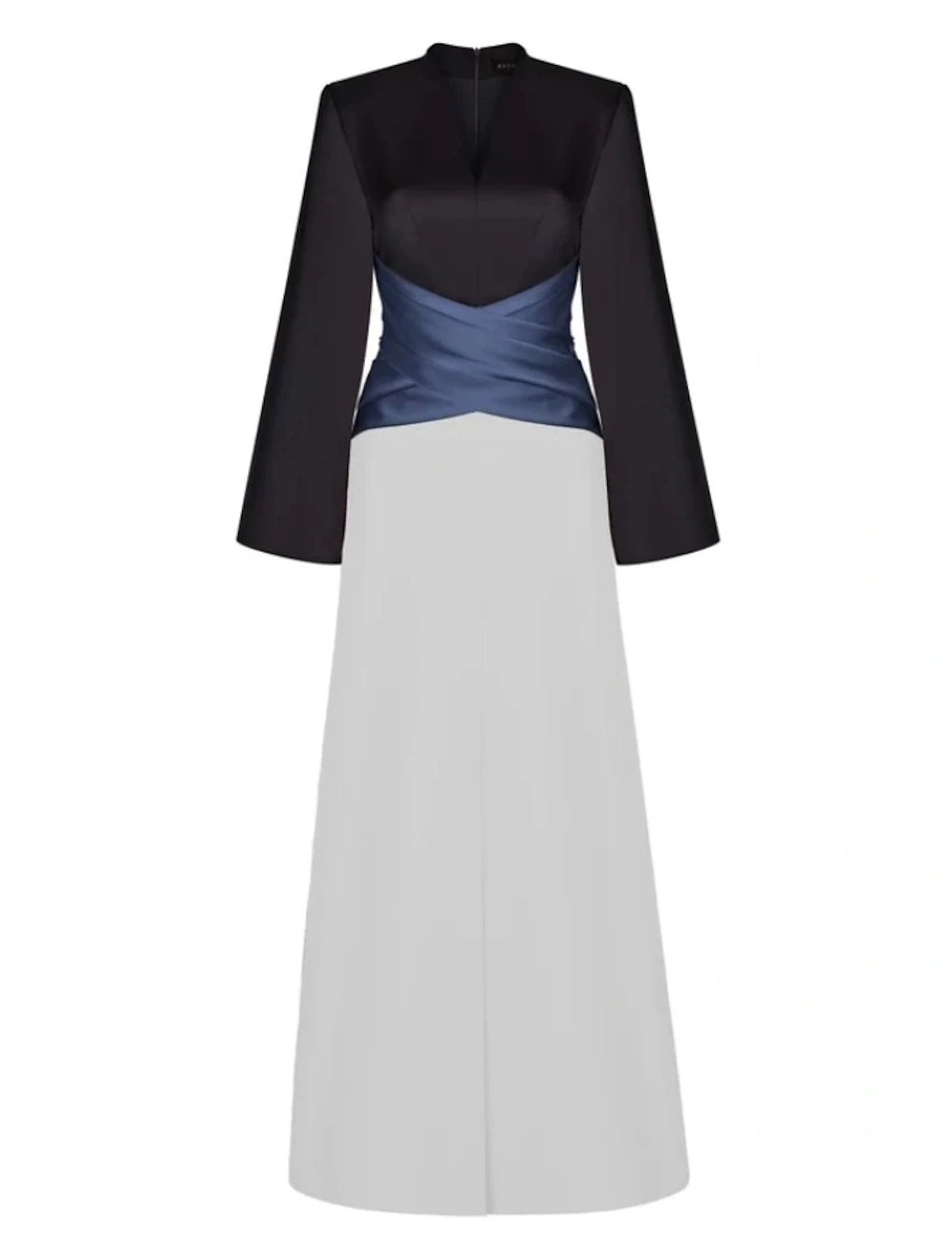A-Linie Abendkleid Elegantes Kleid Formal Bodenlang Langarm V-Ausschnitt Satin mit Falten Geraffter Schlitz